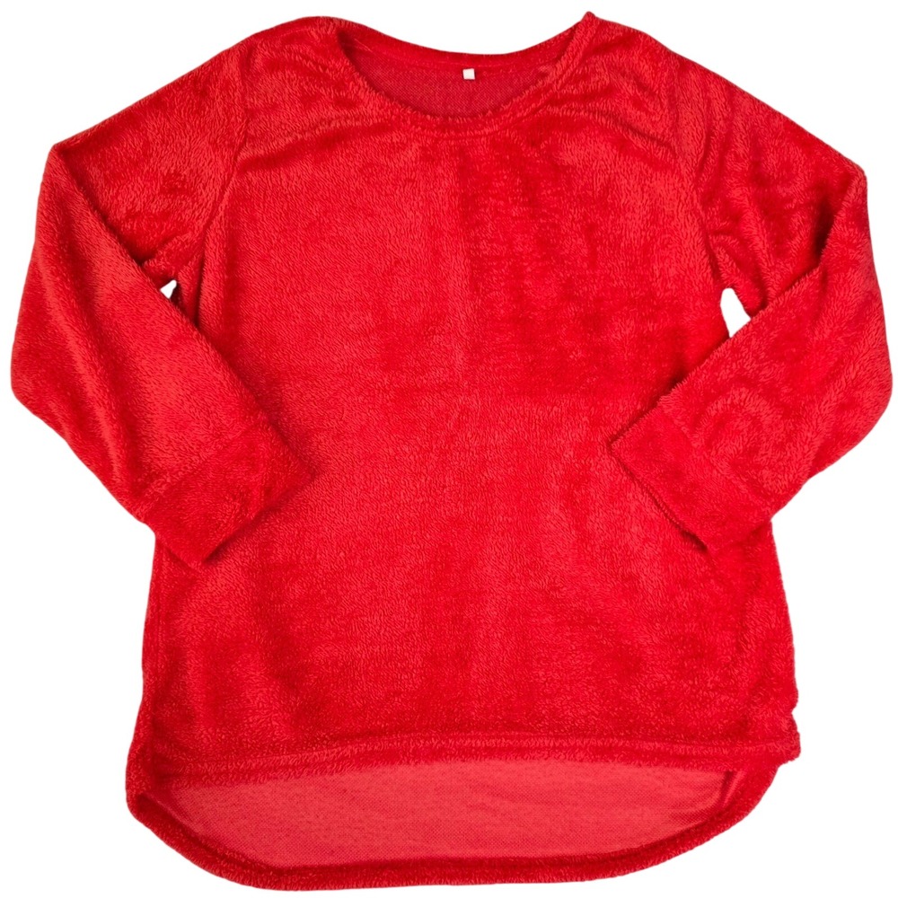 Fuzzy Plush Women's Size XL Long Sleeve Top Red Cozy Casual Loungewear Shirt